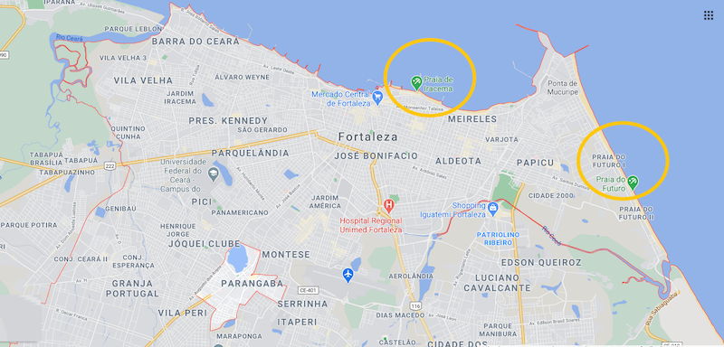 Mapa das regiões de Fortaleza