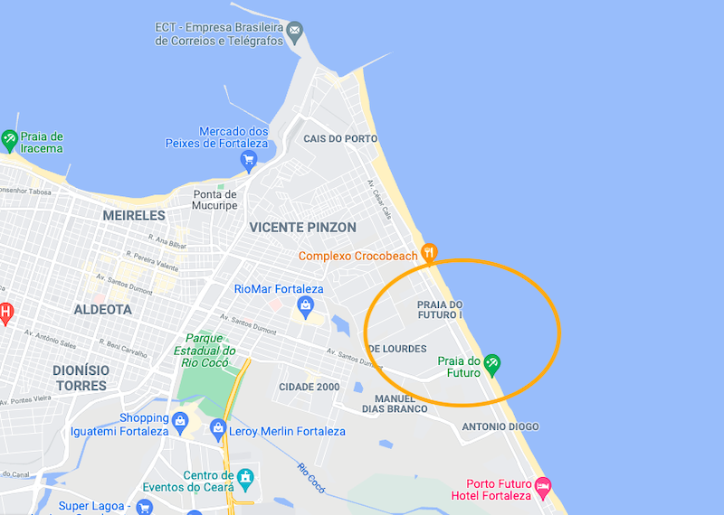 Localização da Praia do Futuro em Fortaleza